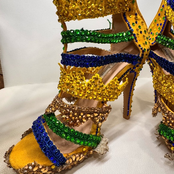 Vibrant Yellow Green & Blue Competition Heels– 5” Platform with Sparkling Stones - Picture 2 of 10